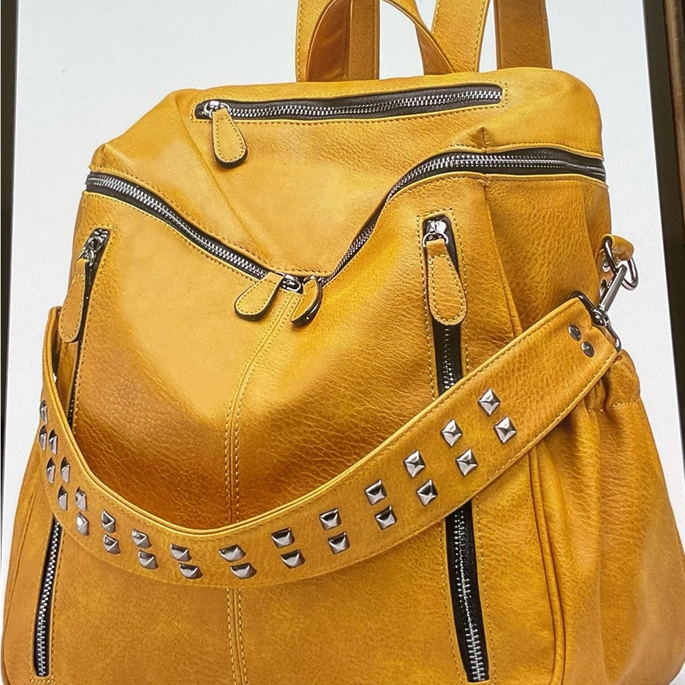 Roulens Backpack Orange Leather Large Shoulder Bag